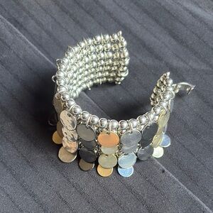 Silver Beaded Bracelet with Disc Accents